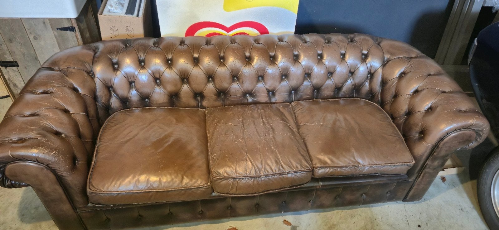 Leren Chesterfield Bank - Klassiek en Comfortabel, Ophalen, Driepersoons, Leer, Chesterfield