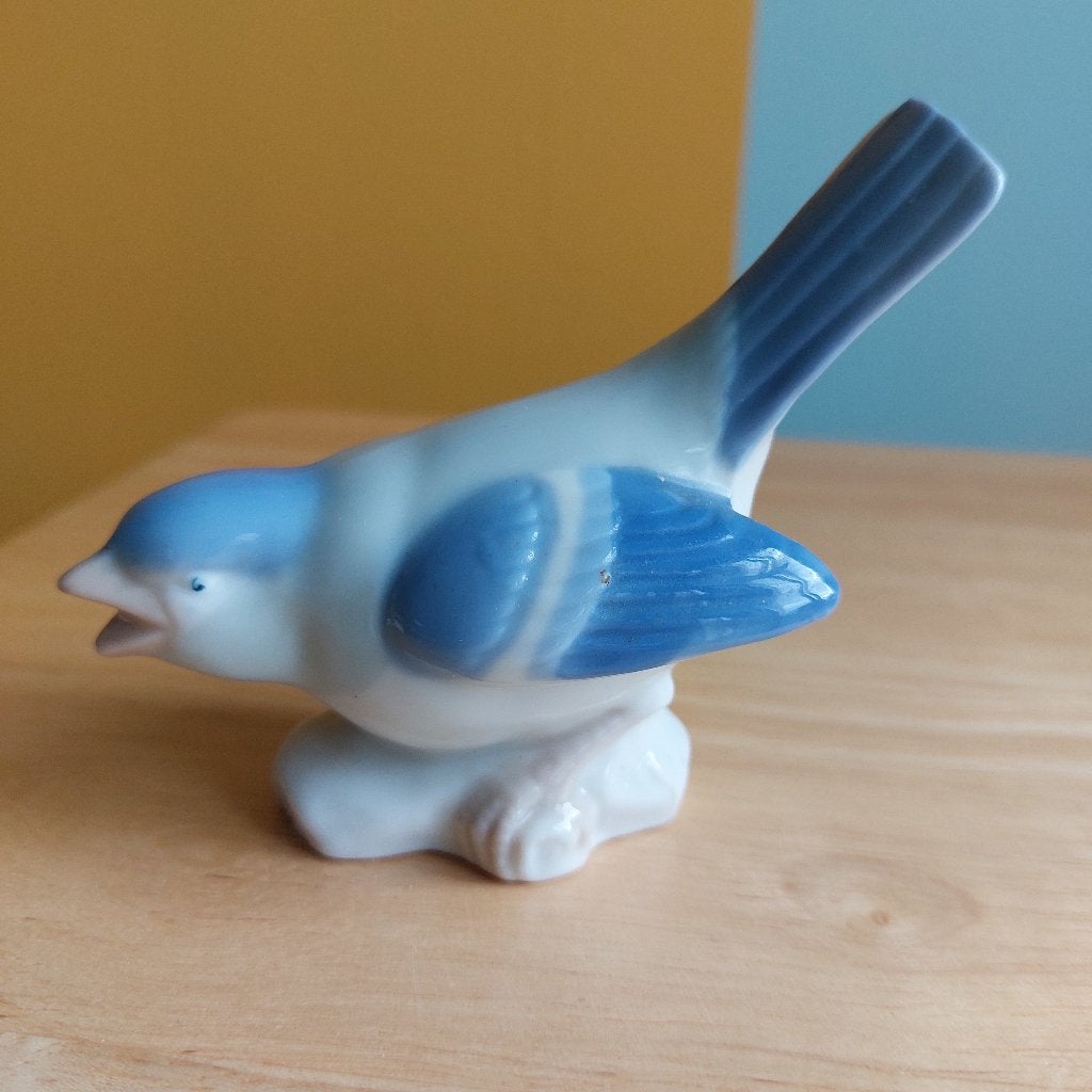 Vintage porseleinen vogel blauw, Ophalen of Verzenden
