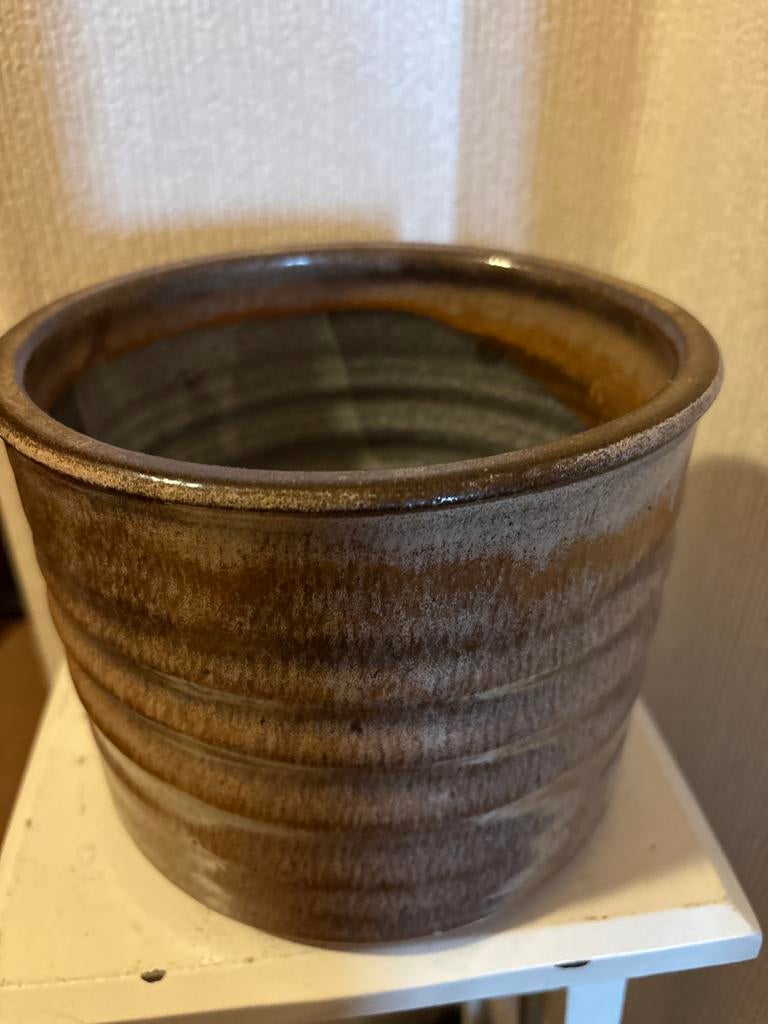 Vintage Aardewerk Bloempot - Bruin Geglazuurd, Ophalen of Verzenden