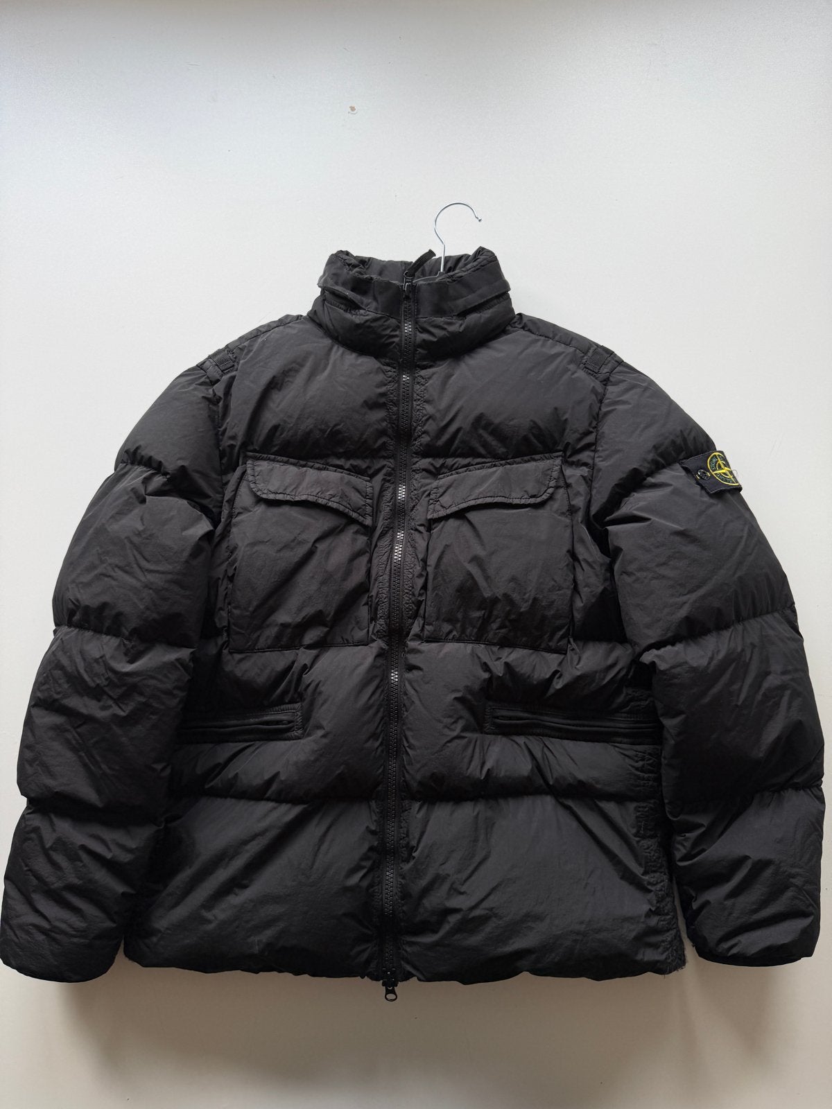 Stone Island Crinkle Reps Down Jacket Zwart Maat M, Ophalen of Verzenden, Zo goed als nieuw, Maat 48/50 (M), Zwart
