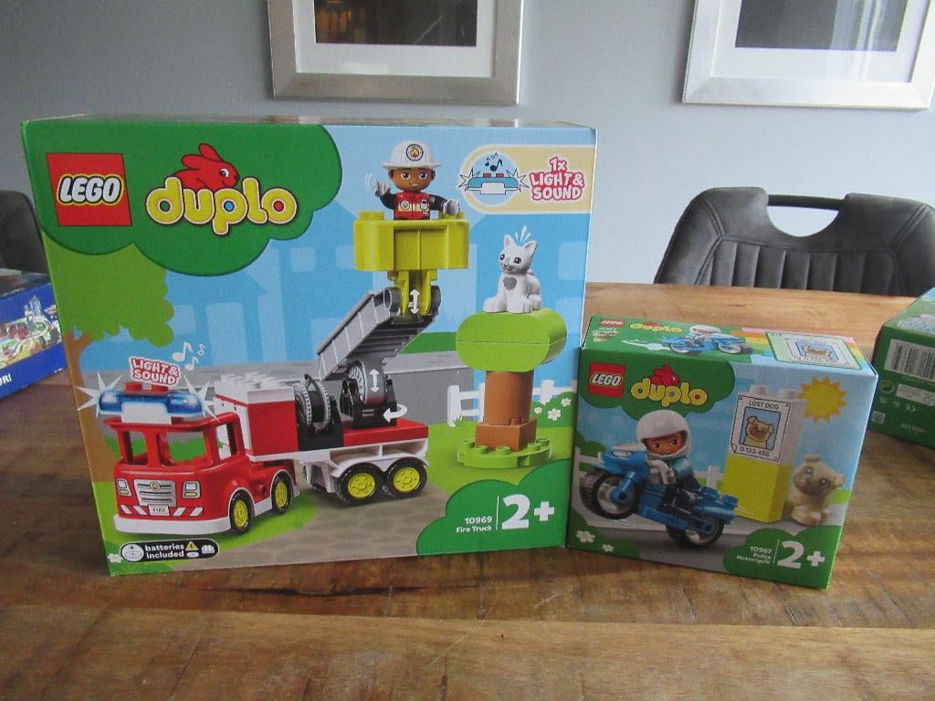 2 x Nieuw Duplo Politiemotor 10967 + Brandweerauto 10969, Ophalen of Verzenden, Nieuw, Duplo