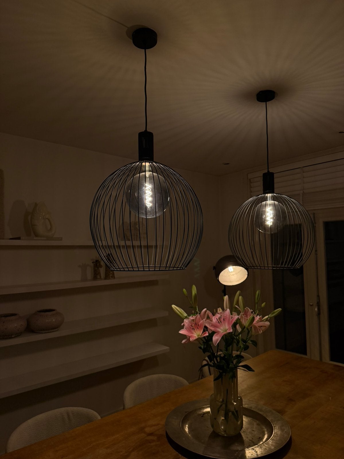 Set van 2 zwarte draad hanglampen – industrieel, Huis en Inrichting, Ophalen, Zo goed als nieuw