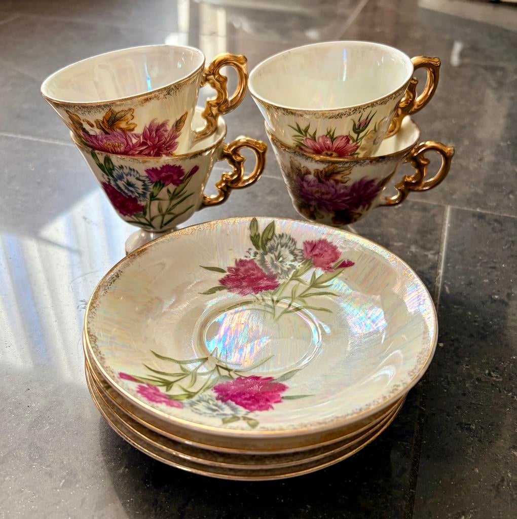 Vintage Edel Porzellan parelmoer kopjes & schotels, Antiek en Kunst, Ophalen of Verzenden