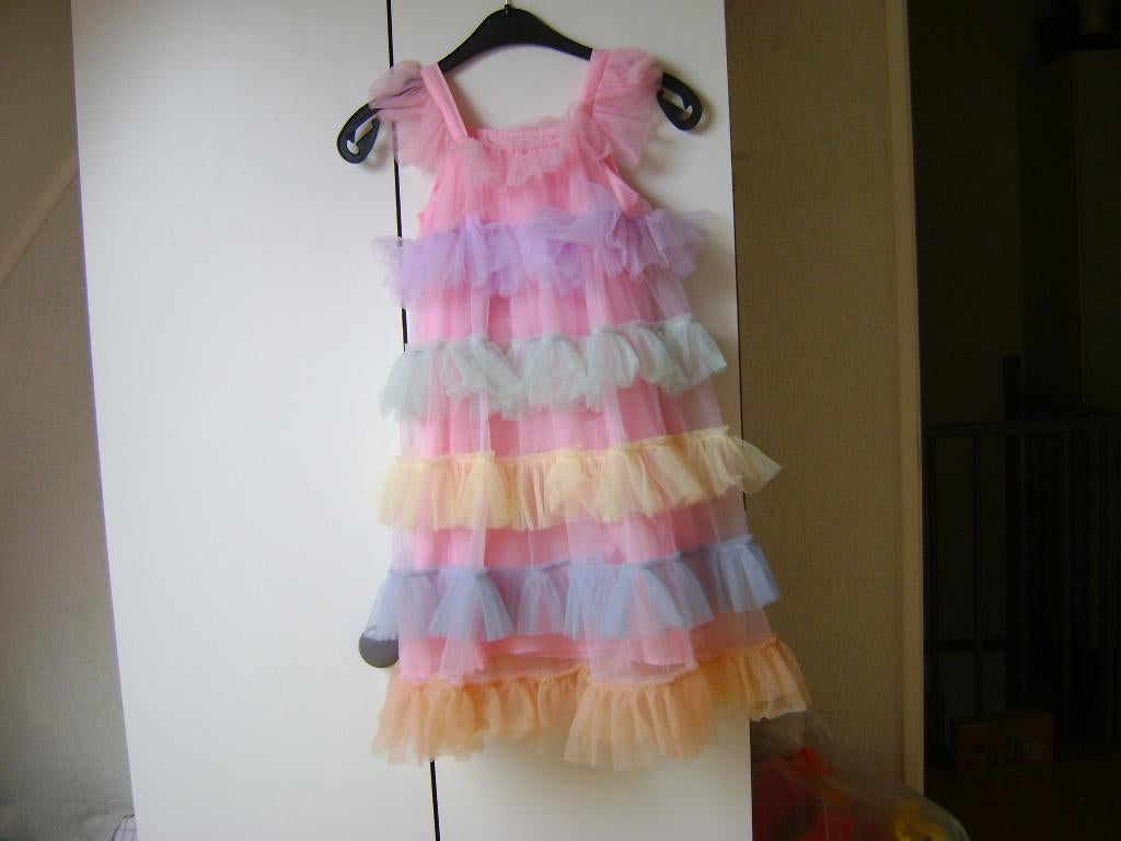 prachtige roze met div kleuren prinsessen jurk 104 boa mag, Ophalen of Verzenden, Zo goed als nieuw, 104 of kleiner, Meisje