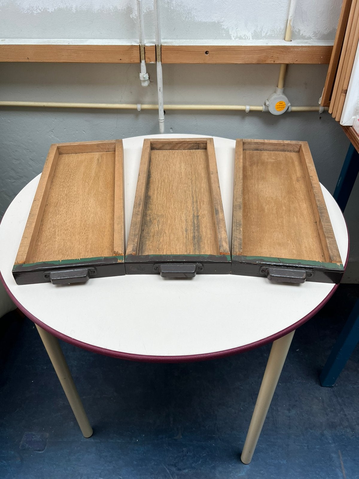 3 Antieke Houten LETTERBAKKEN Verzamelladen Metaal Handgreep, Ophalen of Verzenden