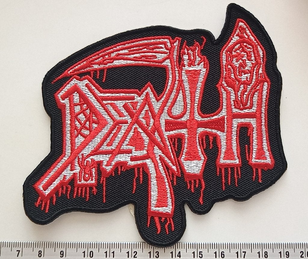 Death erg  mooie shaped patch d264---12x10 cm-- metal, Verzenden, Nieuw, Kleding