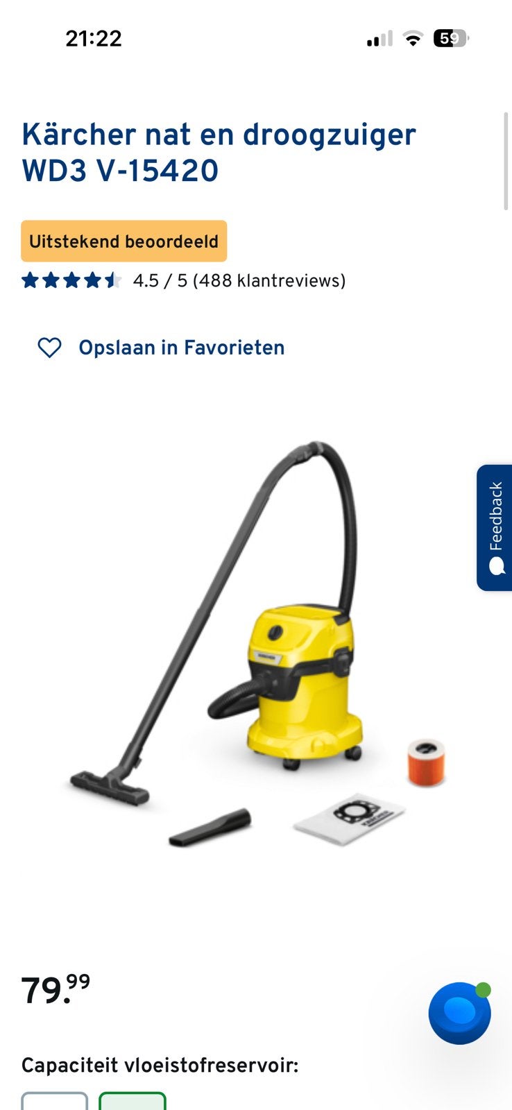 Kärcher nat en droogzuiger compleet, Ophalen, Zo goed als nieuw