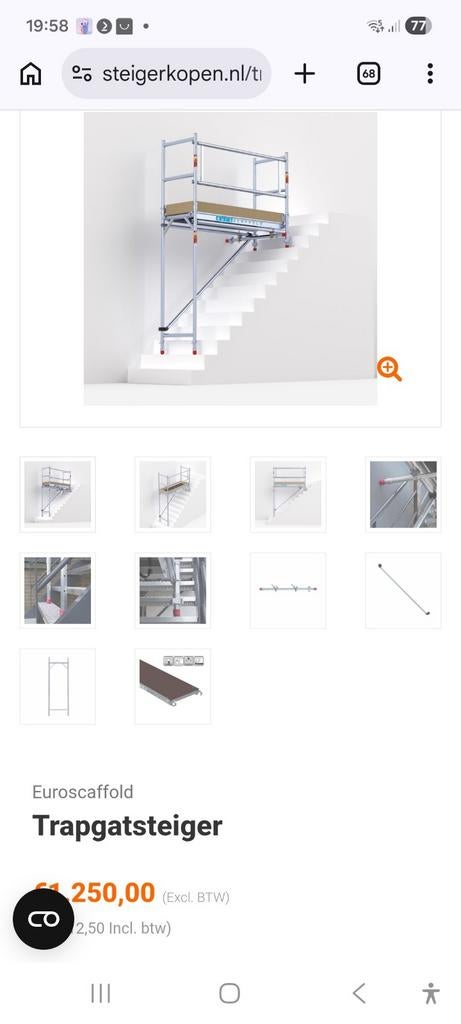 Te koop trapgat steiger, Ophalen of Verzenden, Zo goed als nieuw, Euroscaffold, Rolsteiger of Kamersteiger