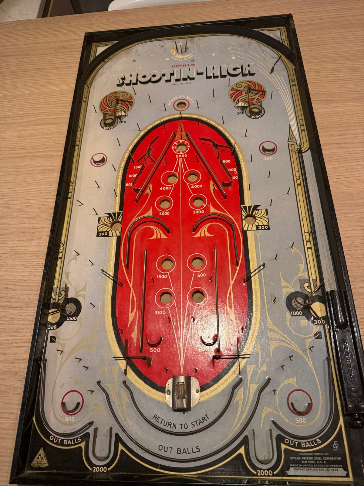 Vintage Gotham Shootin'-High Flipperkast (1936), Ophalen of Verzenden, Gebruikt