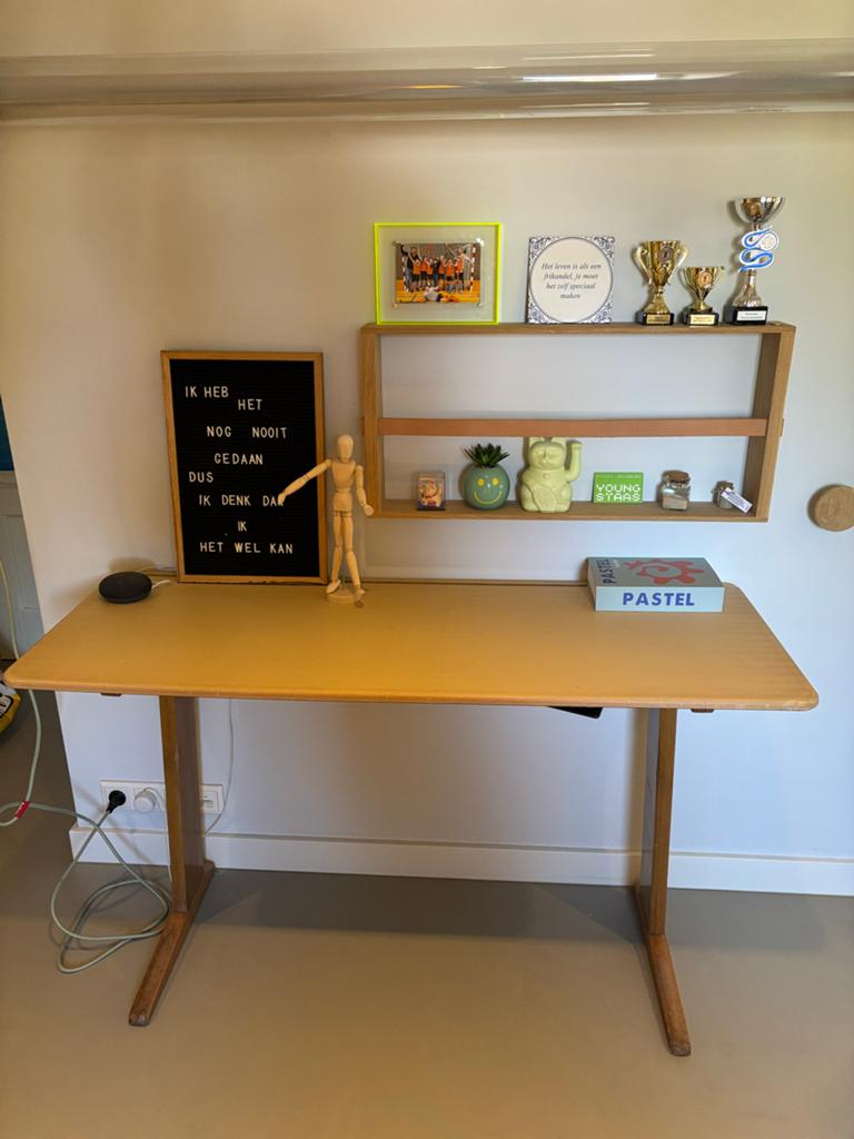 Vintage schooltafel met 2 vakken en jashaakje - 130cm, Ophalen, Opbergruimte, Gebruikt, Hout