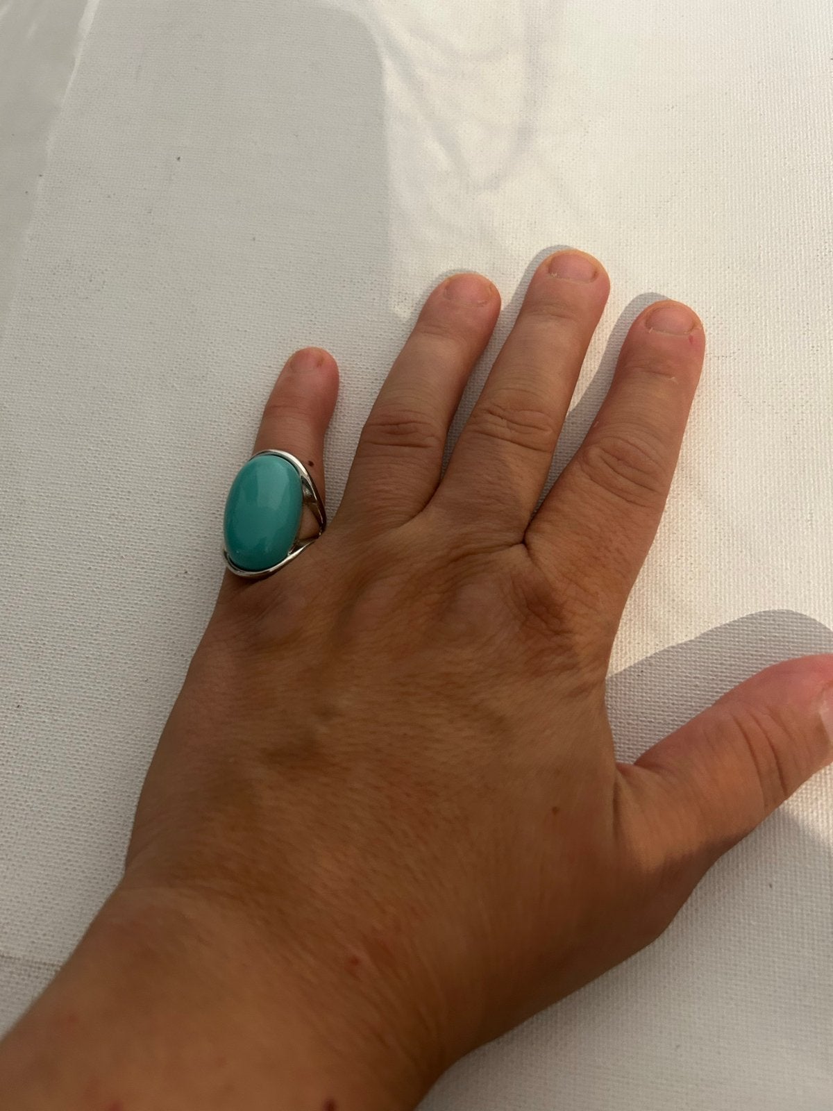 ring met turquoise steen, Sieraden, Tassen en Uiterlijk, Ringen, Blauw, Ophalen of Verzenden, Zo goed als nieuw, 17 tot 18