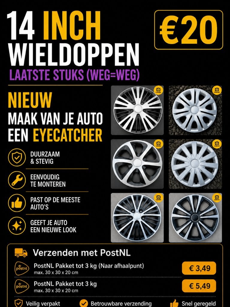 14 Inch Wieldoppen Set (weg=weg) - Stijlvol Luxe & Sportief, Auto diversen, Wieldoppen, Ophalen of Verzenden, Nieuw