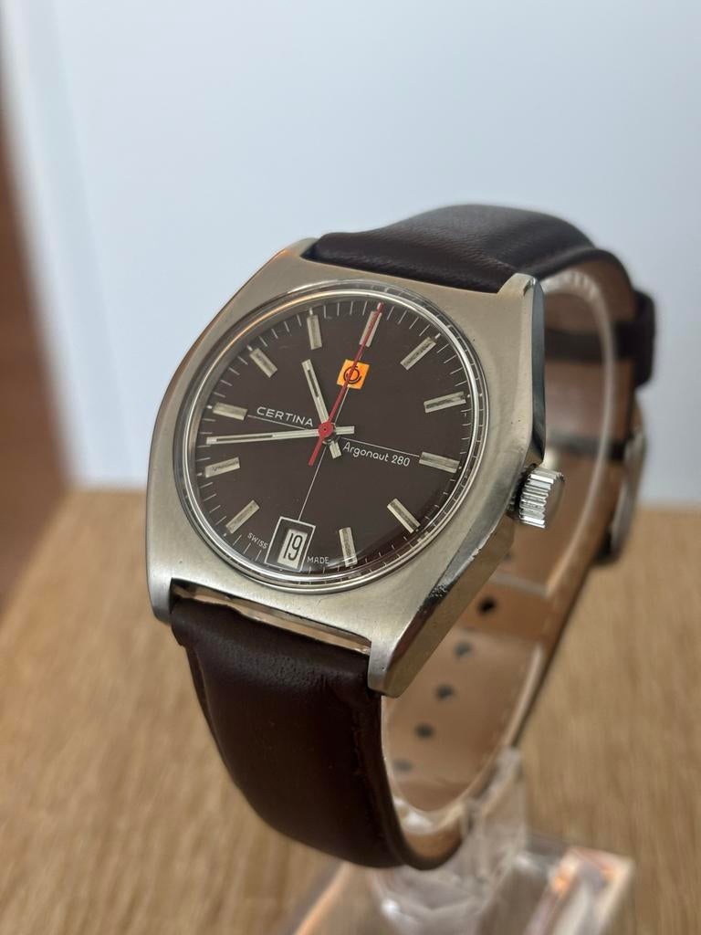 Certina Argonaut 280 Jaren '60 Handopwinder 37mm, Sieraden, Tassen en Uiterlijk, Ophalen of Verzenden, Gebruikt, Zwart, Android