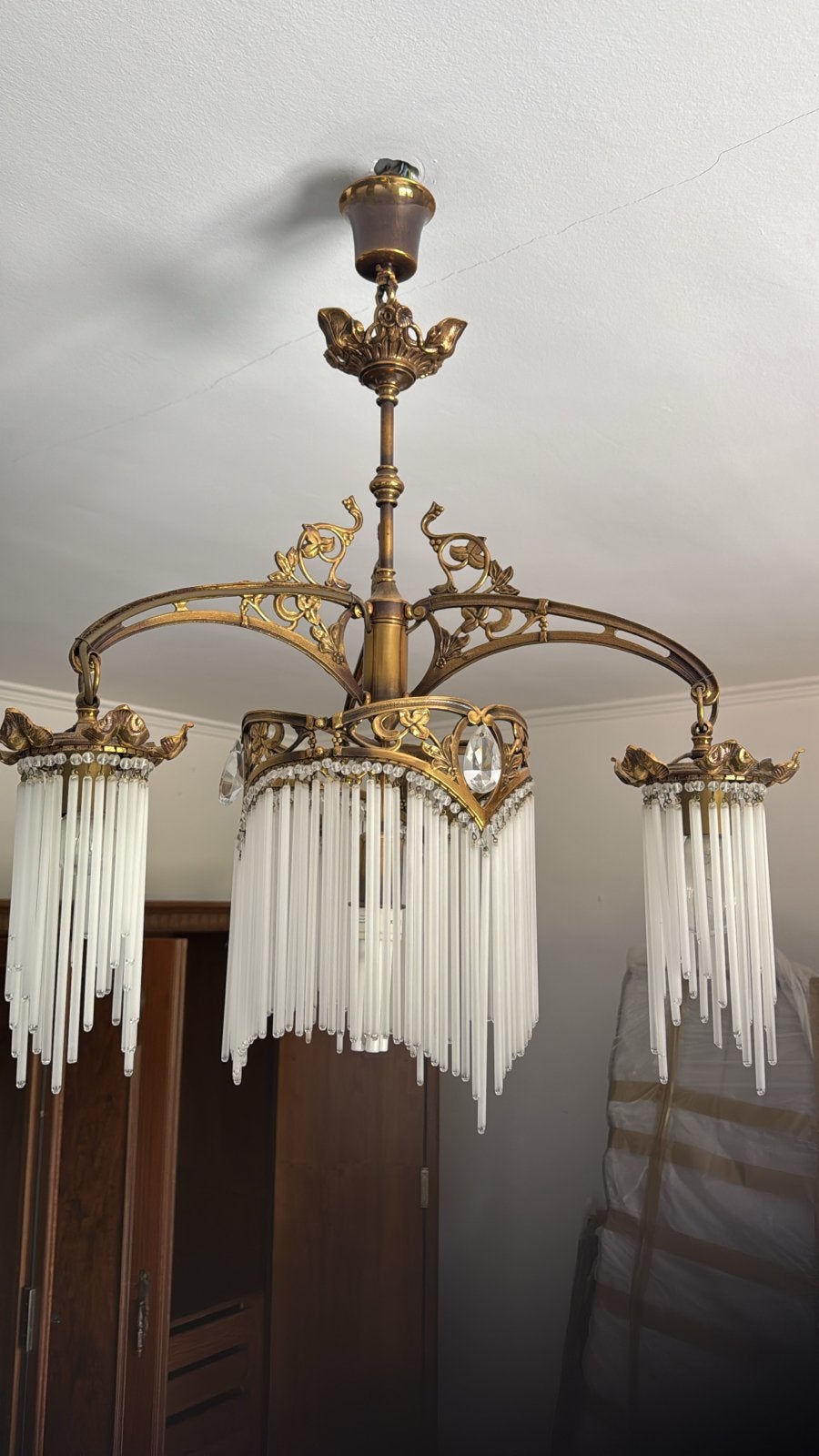 Prachtige Art Deco Kroonluchter met Glazen Staven, Verzenden