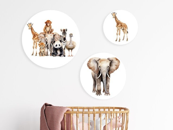 Set Muur cirkels Forex Groep Safaridieren Olifant, Bi & Li Creaties, Nieuw, Ophalen of Verzenden, Bilicreaties@gmail.com