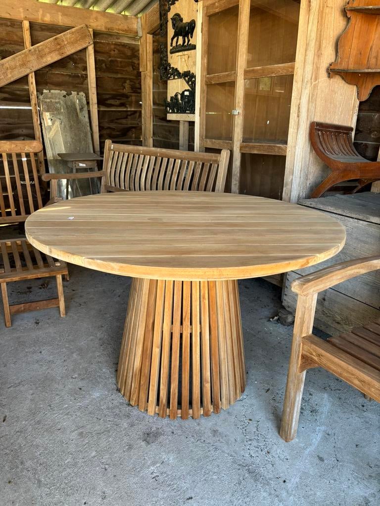 Ronde teak buitentafel tuin tafel rond, Tuin en Terras, Ophalen, Hoevesteenwijkerwold@gmail.com, Hesselingendijk 1, 8341TP Steenwijkerwold