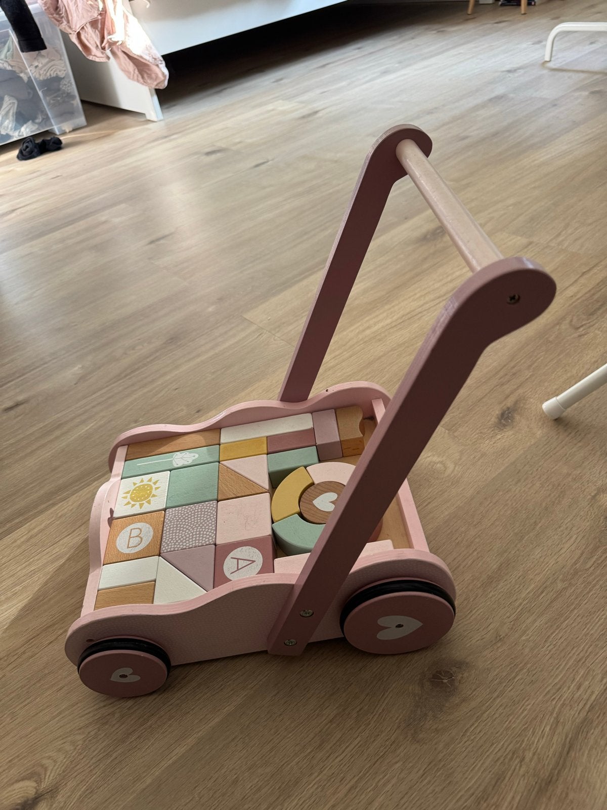 Houten loopwagen met blokken - Zo goed als nieuw, Ophalen, Zo goed als nieuw, Overige typen