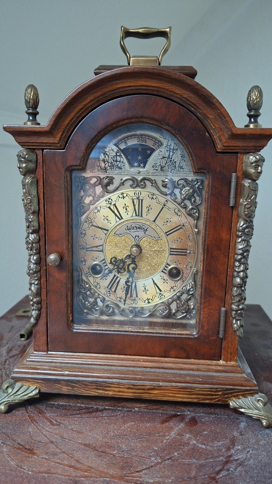 Antieke Warming tafelklok met barometer en thermometer, Ophalen of Verzenden