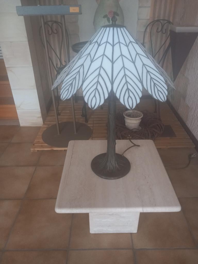 Lamp tiffany stijl met bronzen voet, Ophalen of Verzenden