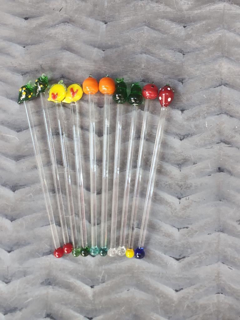 Vintage glazen cocktail roerstaafjes set, Ophalen of Verzenden