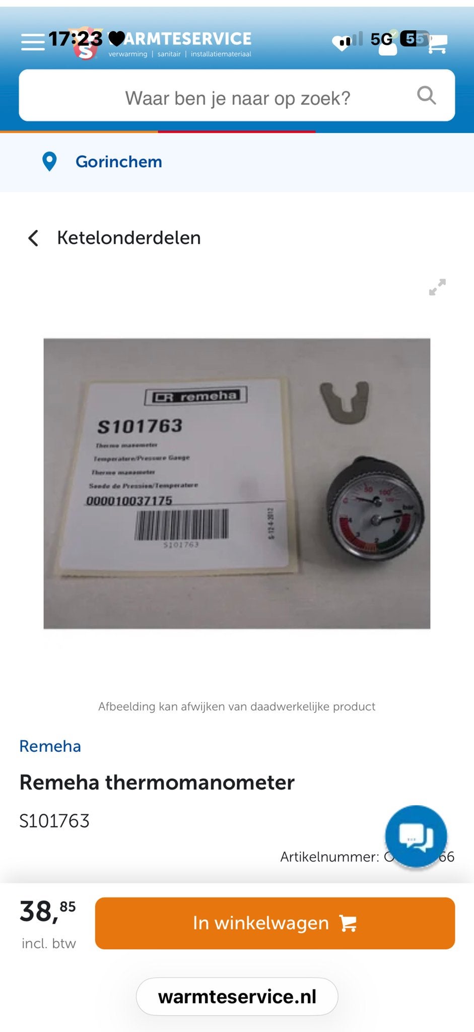 Remeha Tzerra Thermometer/Manometer (Nieuw), Ophalen of Verzenden, Nieuw, Temperatuur
