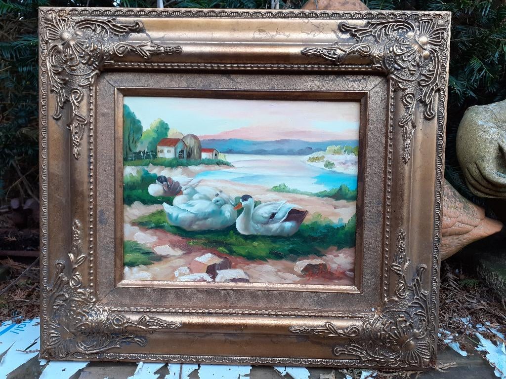 Japan Olieverf/Paneel Schilderij "Eenden" gesign. Sierljist, Ophalen