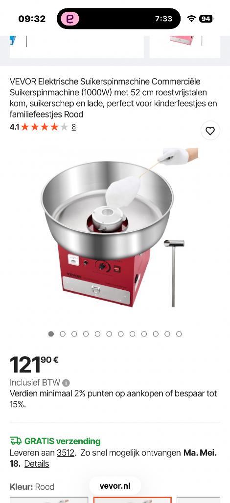 suikerspinmachine Vevor, nieuw in doos, Hobby en Vrije tijd, Feestartikelen | Verhuur, Ophalen of Verzenden, Nieuw, Overige