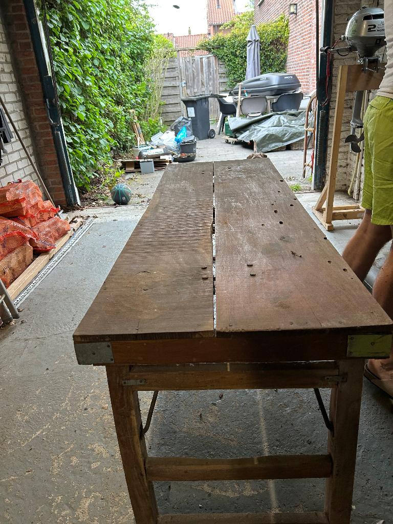 Industriele sidetable / bijzettafel/ markttafel, Ophalen, Gebruikt, 150 tot 200 cm, Rechthoekig