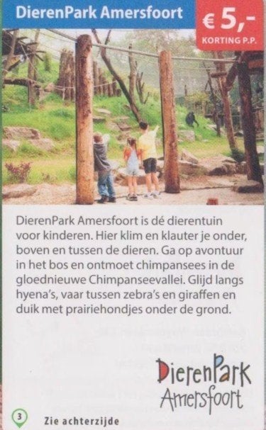 DierenPark Amersfoort. €5,- korting, Drie personen of meer, Kortingskaart