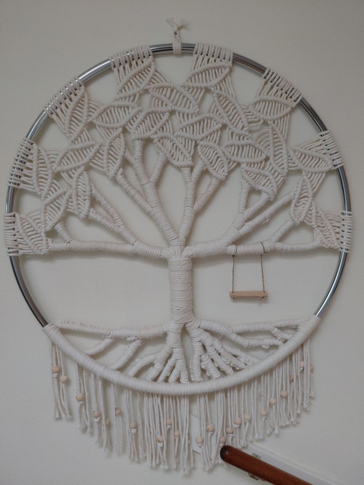 Macramé levensboom wanddecoratie - 85 cm ring, Ophalen, Boho, Nieuw, Wit
