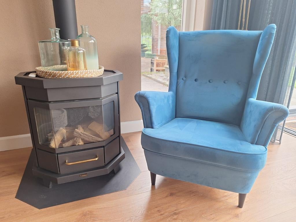 IKEA Strandmon oorfauteuil - blauw, Huis en Inrichting, Fauteuils, Ophalen, Modern, Klassiek, Gebruikt, 75 tot 100 cm