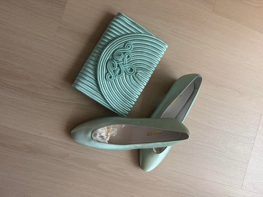 Handgeschilderde Bally schoenen + tasje - Maat 40, Kleding | Dames, Schoenen, Zo goed als nieuw, Groen, Ballerina's, Ophalen of Verzenden