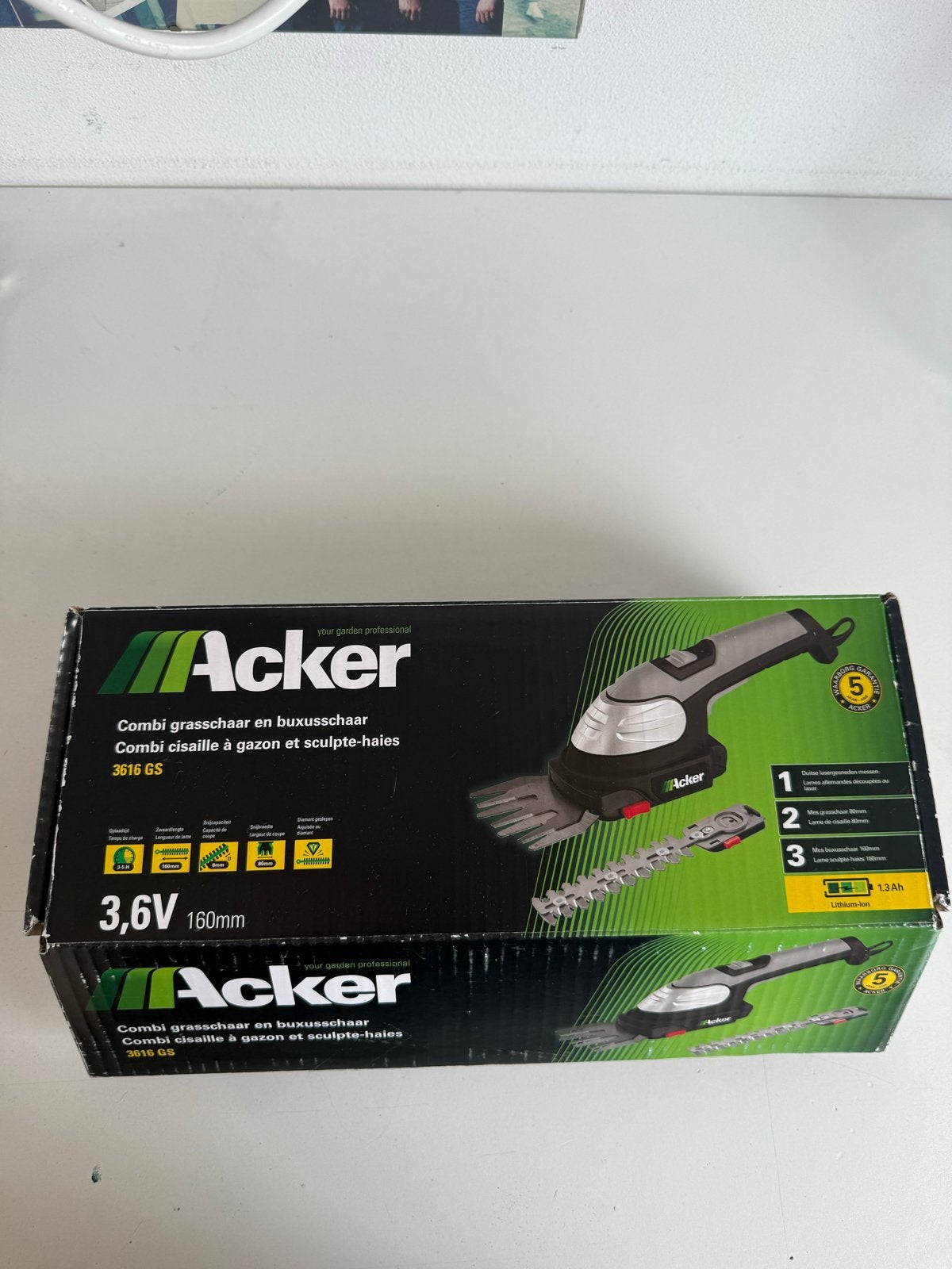 Acker Combi Gras- en Buxusschaar 3.6V 160mm, Tuin en Terras, Ophalen of Verzenden, Gebruikt, Accu