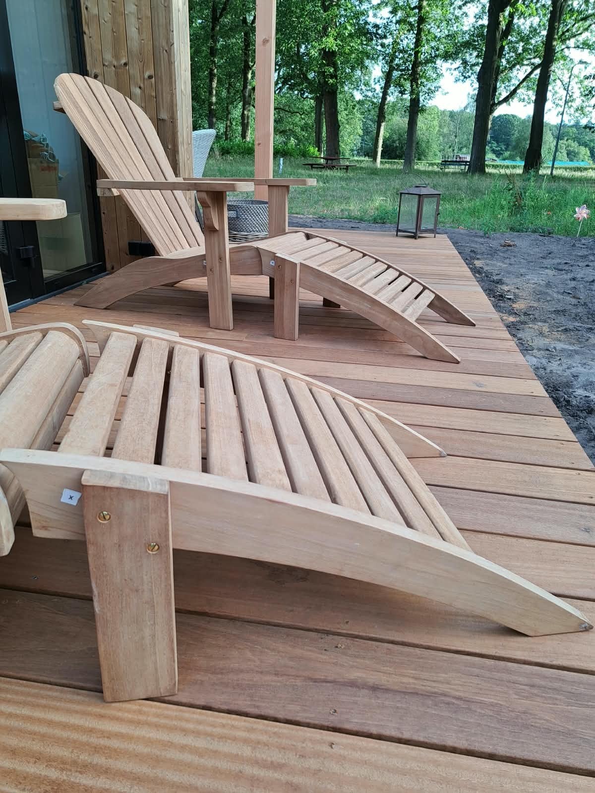 Adirondack Teakhouten 2 Voetenbanken bearchair, Tuin en Terras, Tuinstoelen, Ophalen, Zo goed als nieuw, Teakhout