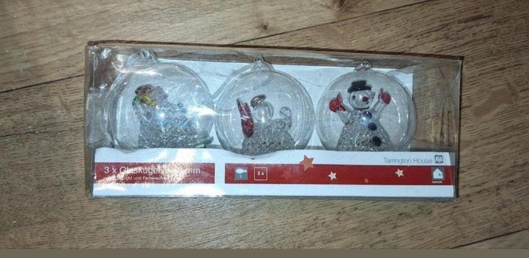 Glazen kerstbal met figuur. 3 x, Ophalen