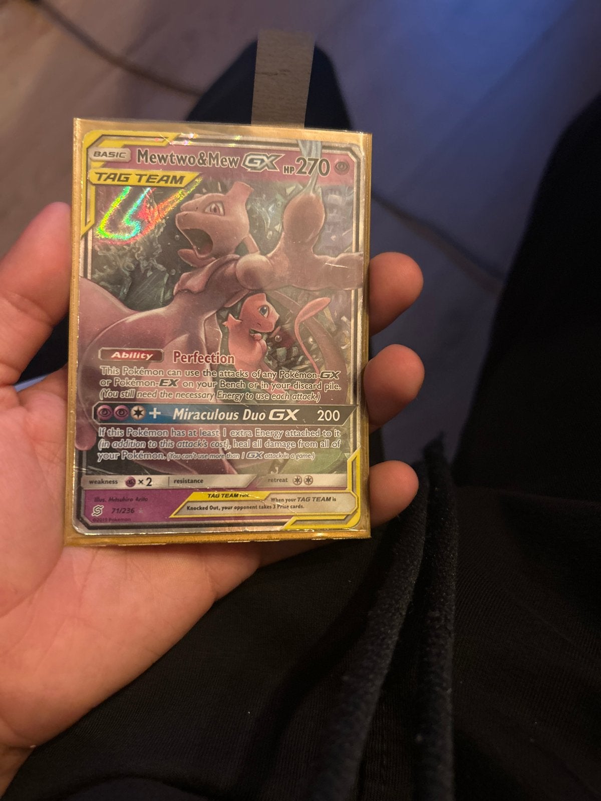 Mewtwo & Mew GX TAG TEAM Pokémon kaart (Foil), Ophalen of Verzenden, Gebruikt, Losse kaart, Foil