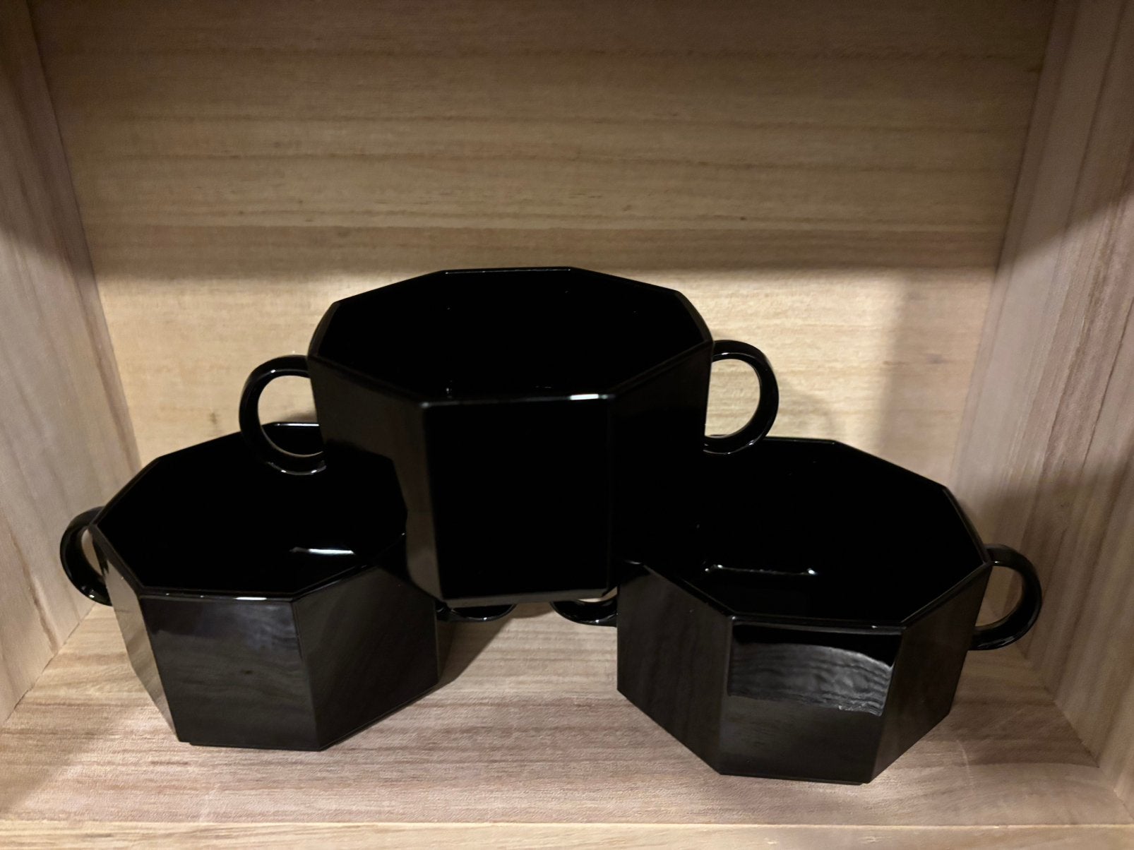 Arcoroc France zwarte soepkommen, 9x stapelbaar, Gebruikt, Ophalen of Verzenden, Glas, Kom(men)