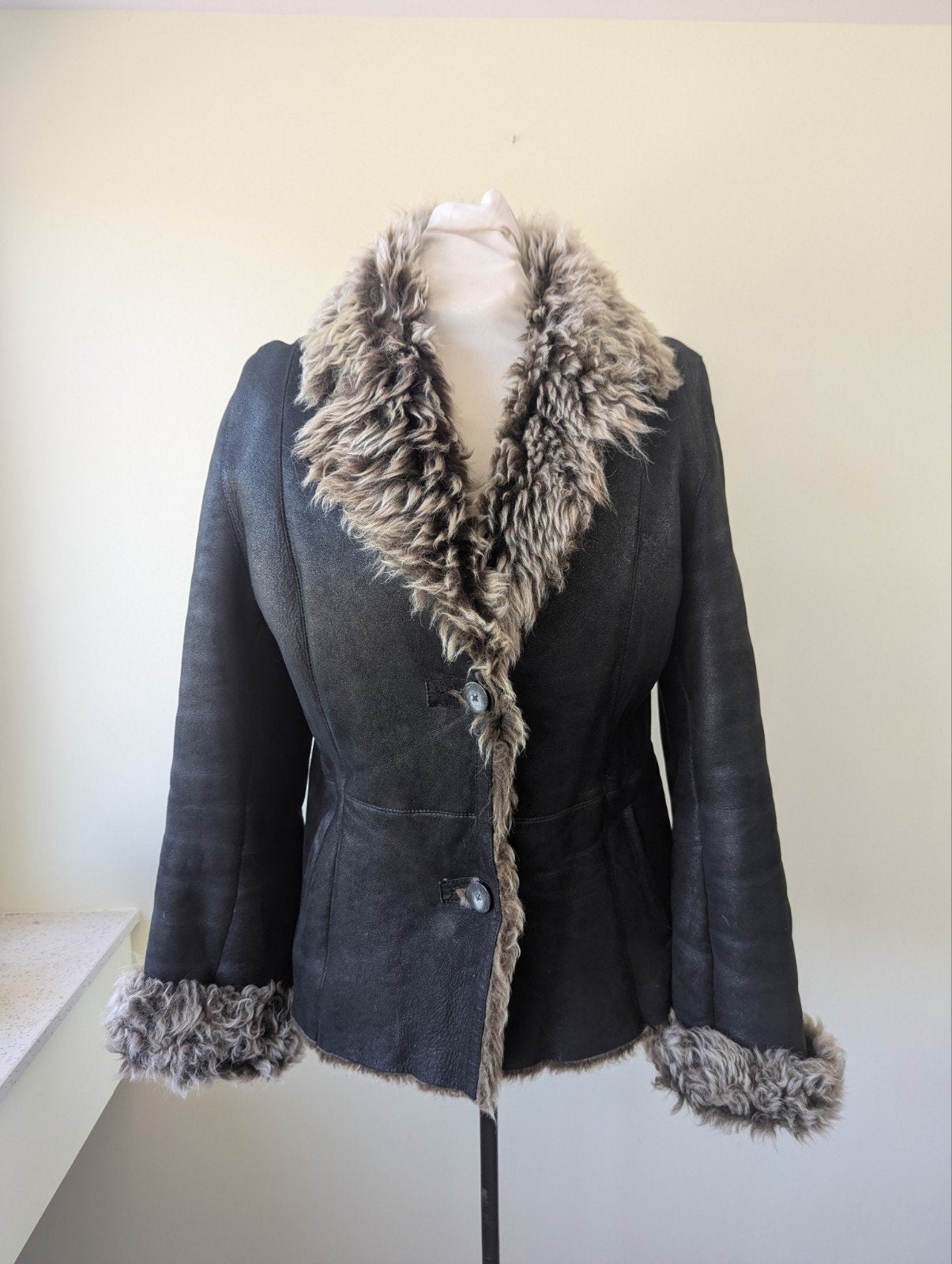 Toscaanse lammycoat jas Jean Guise maat 40 lamsvacht, Maat 38/40 (M), Zwart, Ophalen of Verzenden, Jean Guise
