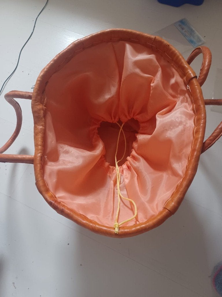 Tas van lapjes leer marokko, Ophalen of Verzenden, Zo goed als nieuw, Oranje, Handtas