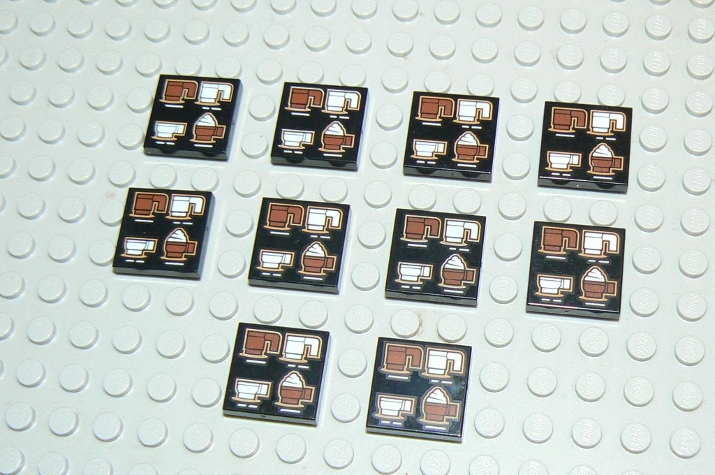 L1162 Tegels 2x2 opdruk bruine en witte koffie kopjes 10 st., Ophalen of Verzenden, Nieuw, Losse stenen, Lego