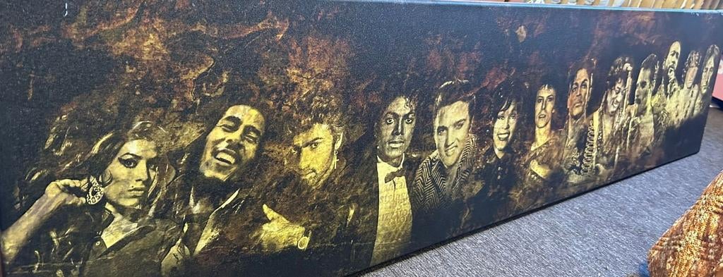 Canvas doek met overleden pop iconen - Eerbetoon Legends, Ophalen, Gebruikt, Print, 75 tot 100 cm