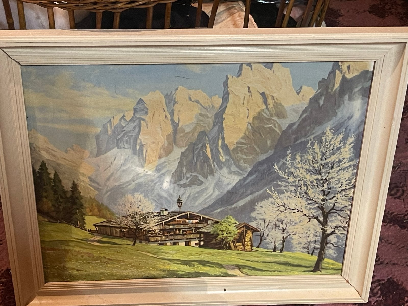 Schilderij berglandschap met huis en bomen, Antiek en Kunst, Kunst | Schilderijen | Klassiek, Ophalen, Doek, Realistisch, Landschap