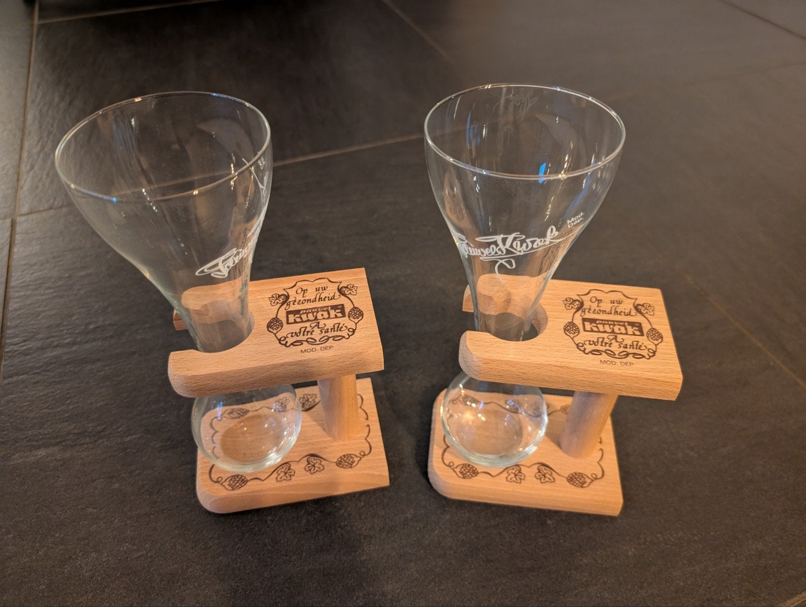 2x Pauwel Kwak bierglas met houten standaard, Verzamelen, Ophalen, Zo goed als nieuw, Overige typen