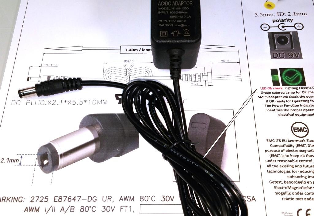 HY090-1000 9V 1A AC DC Adapter Lader Oplader Voeding kabel, Audio, Tv en Foto, Ophalen of Verzenden, Nieuw