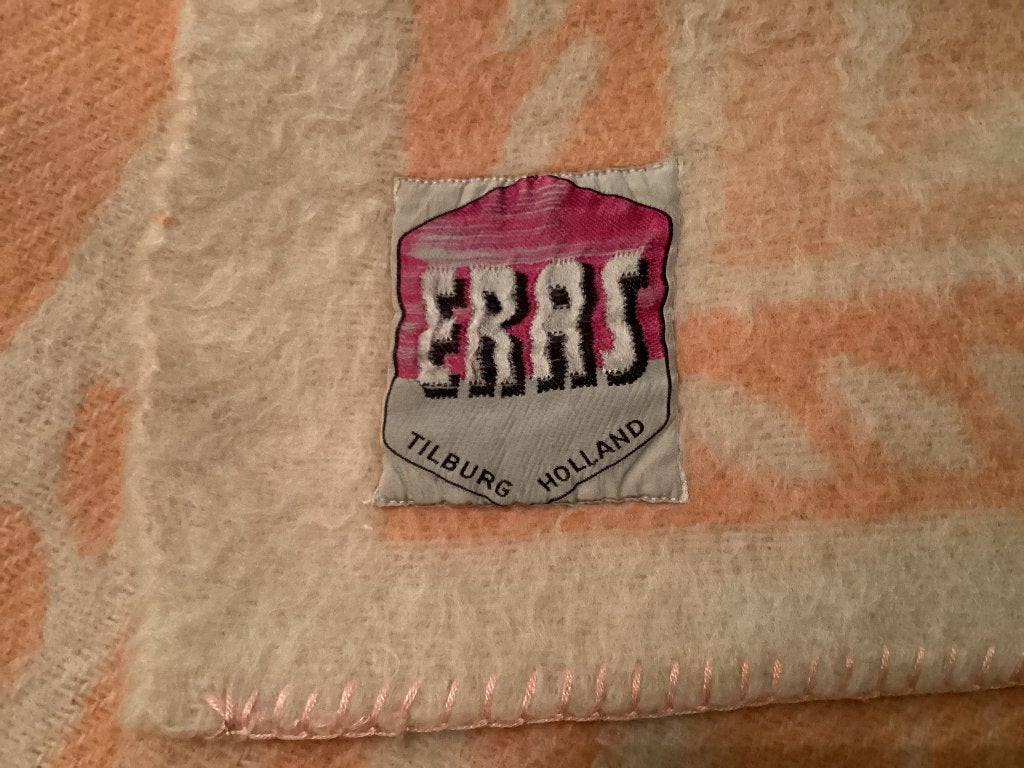 Eras wollen deken vintage retro roze en crème wol, Ophalen of Verzenden, Zo goed als nieuw