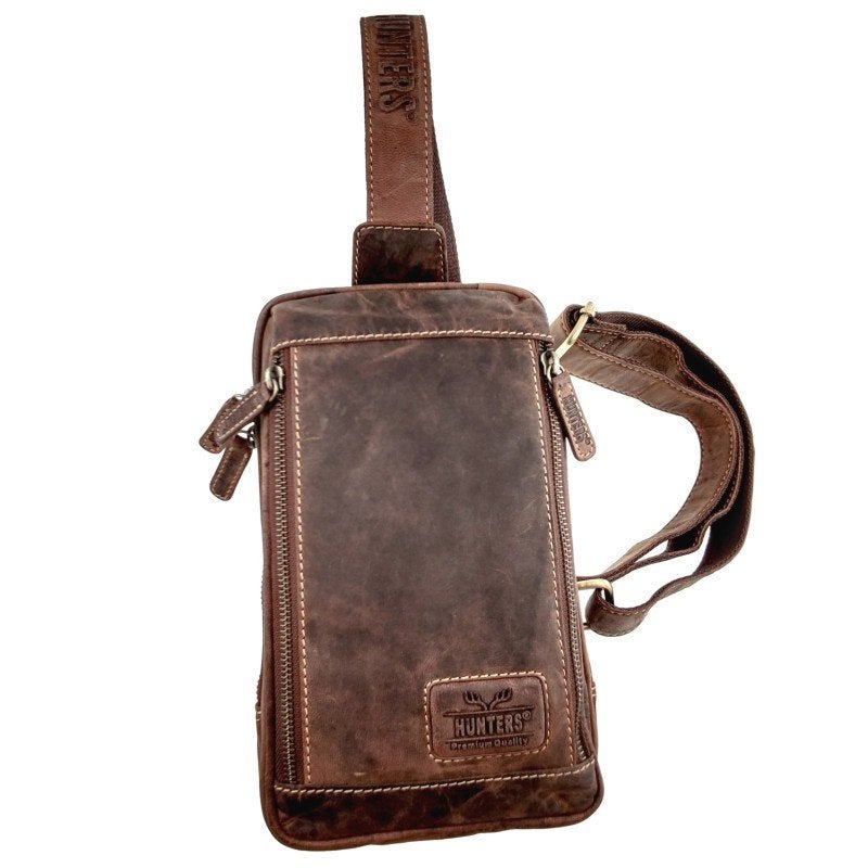 Hunters Crossbodytas Unisex Bruin 100%Buffelleer Schoudertas, Verzenden, Nieuw, Esde2, Leer