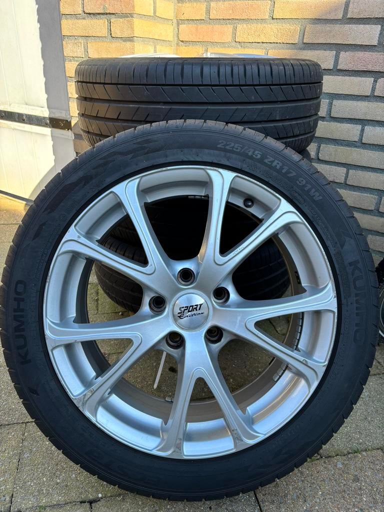 Zomerbanden op sportvelgen 225/45/17, Ophalen, Nieuw, 17 inch, Band(en)