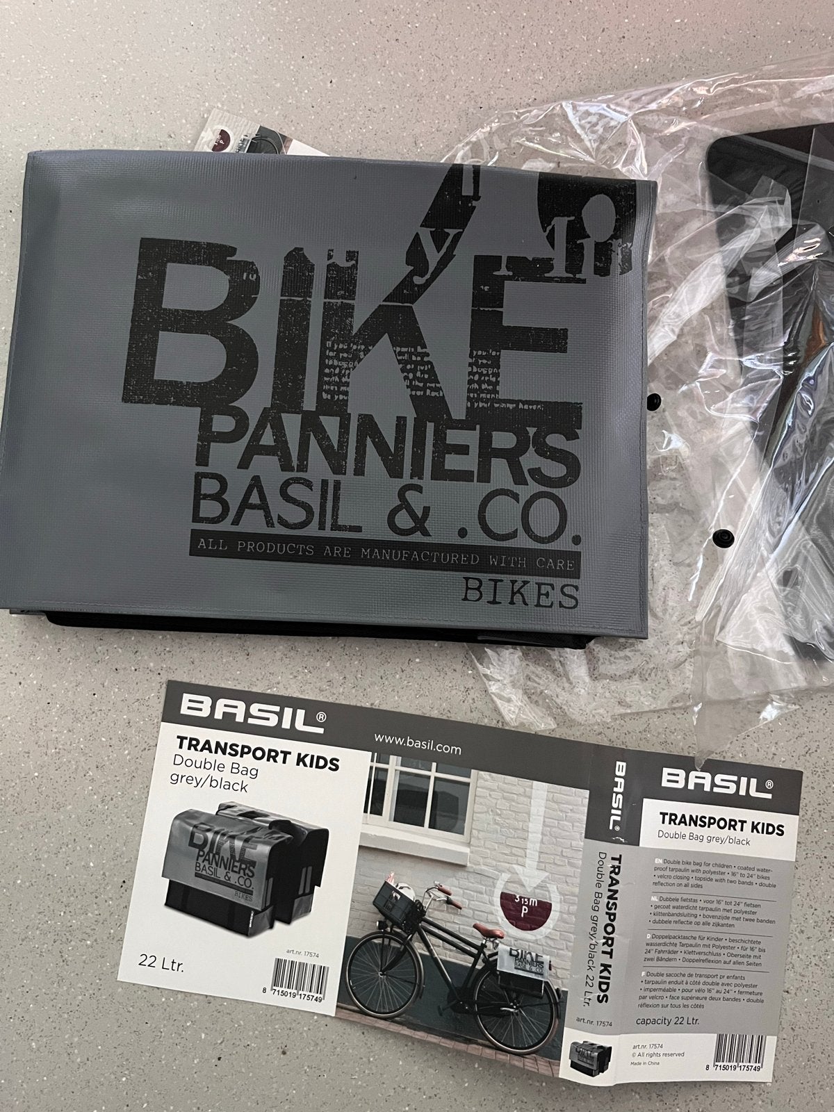 Nieuwe Basil Transport Kids dubbele fietstas - Grijs/Zwart, Ophalen of Verzenden, Nieuw