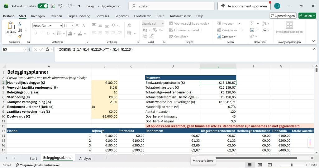 Excel Beleggingsplanner – Vermogen & Rendement Berekenen, Computers en Software, Educatie- en Cursussoftware, Ophalen, Nieuw, Software cursus
