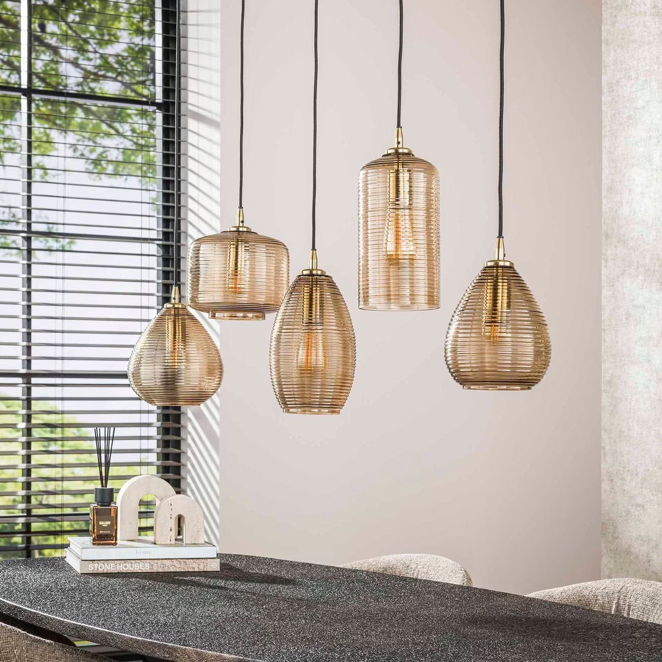 Hanglamp Kirin Glas, 5-lamps van Lifestylefurn 
Breedte:	126, Ophalen, ., Glas, .